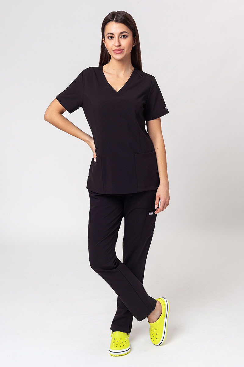 Women's Maevn Momentum scrubs set (Double V-neck top, 6-pocket trousers) black