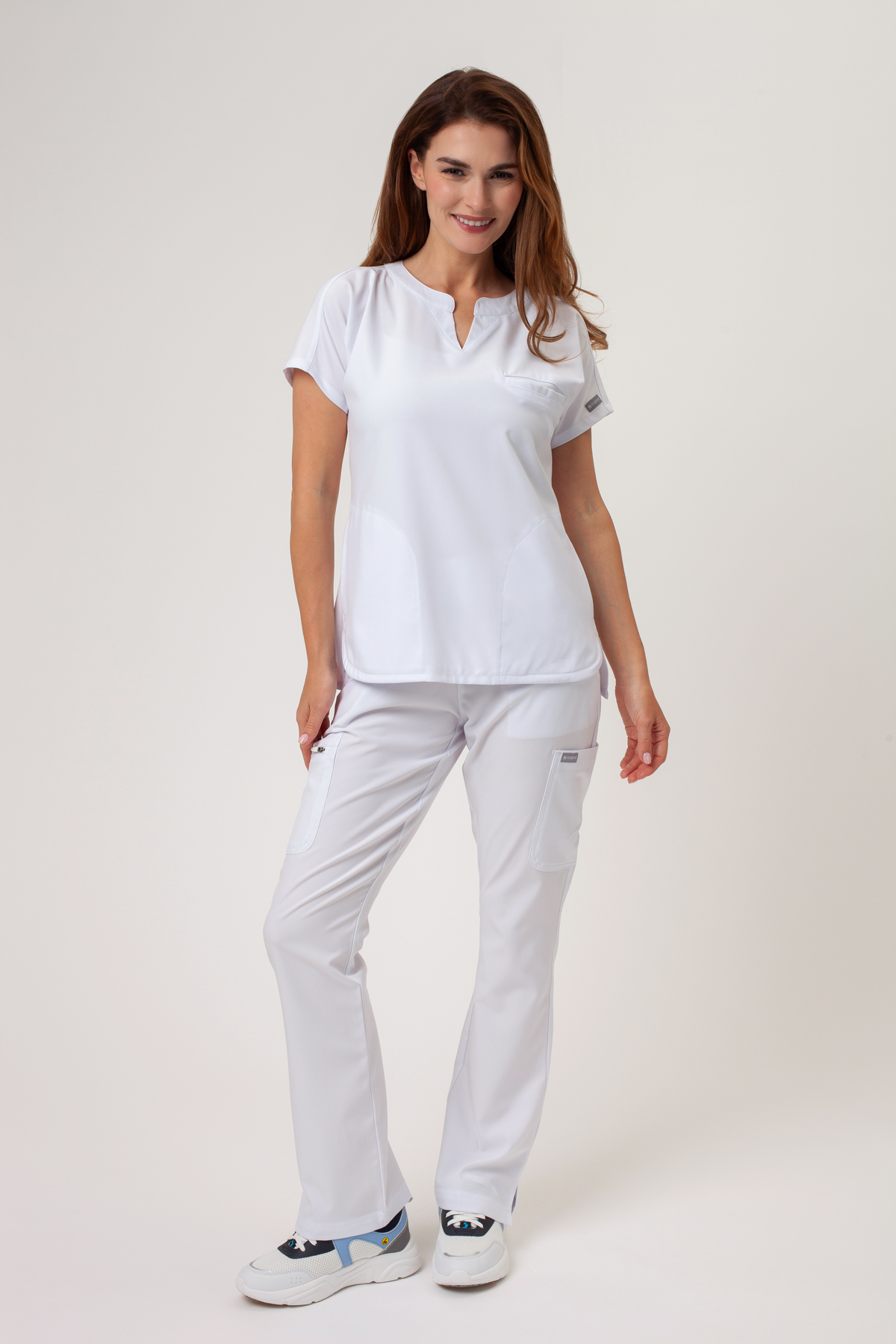 Women's Maevn Momentum Flare scrubs set white