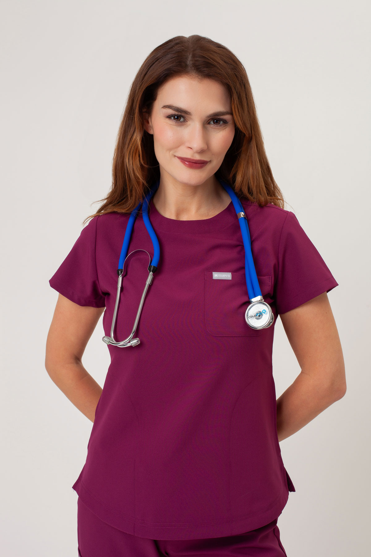 Women's Maevn Momentum Round Neck scrub top wine