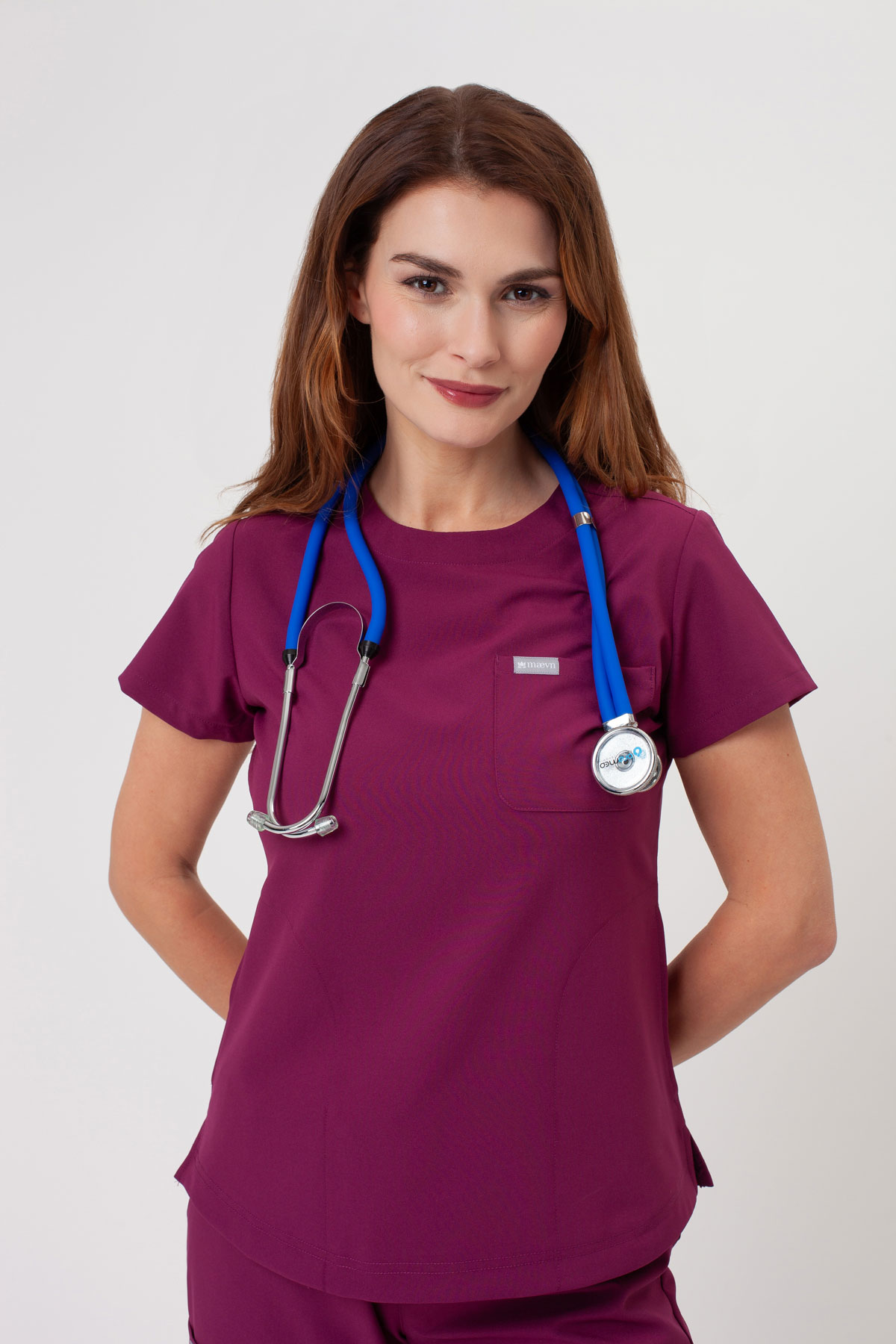 Women's Maevn Momentum Round Neck scrub top wine