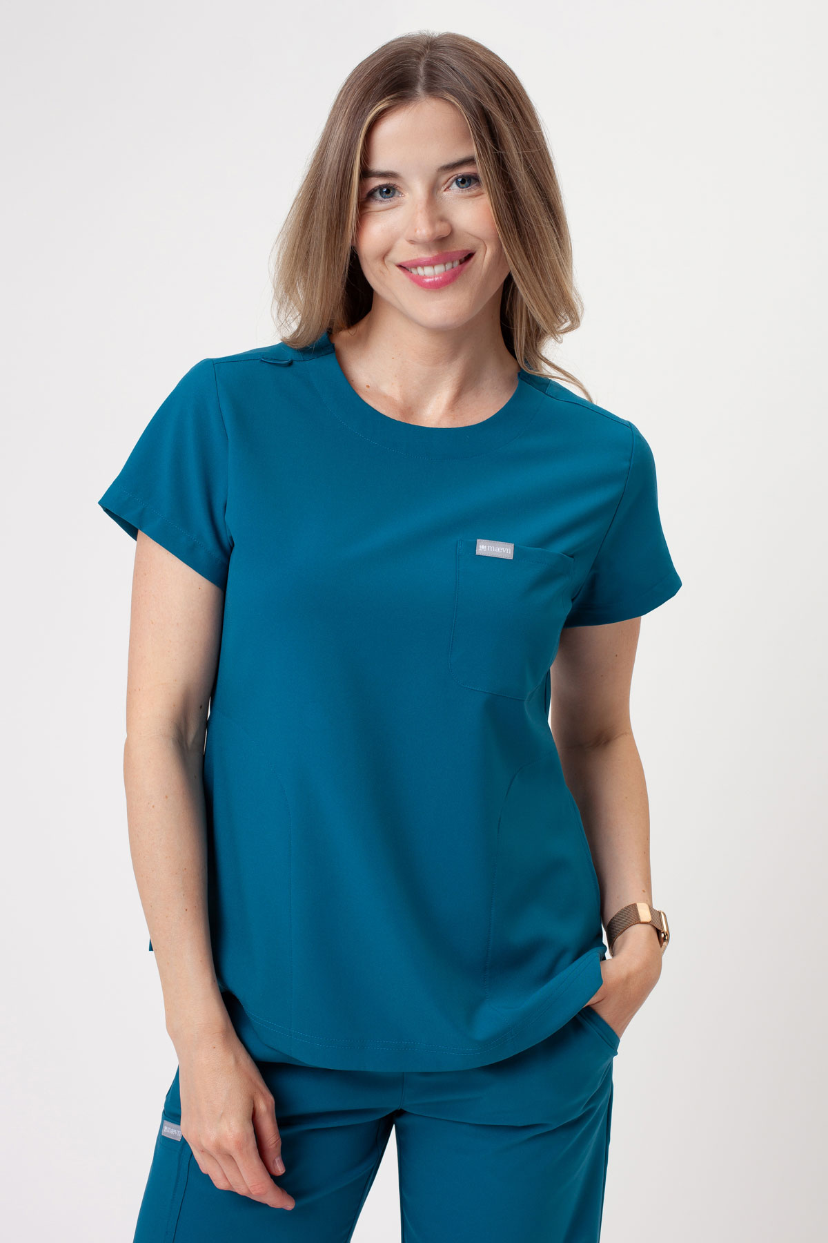 Women's Maevn Momentum Round Neck scrub top caribbean blue