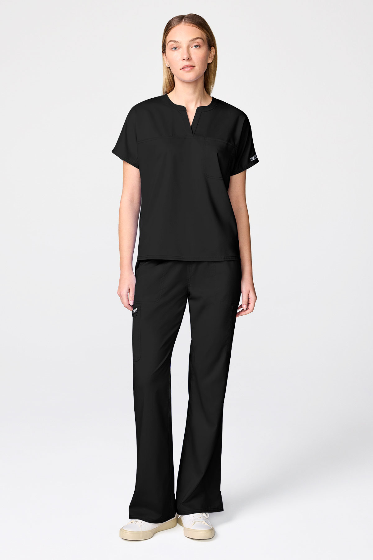 Women's Cherokee Revolution Mandarin Flared scrub set black