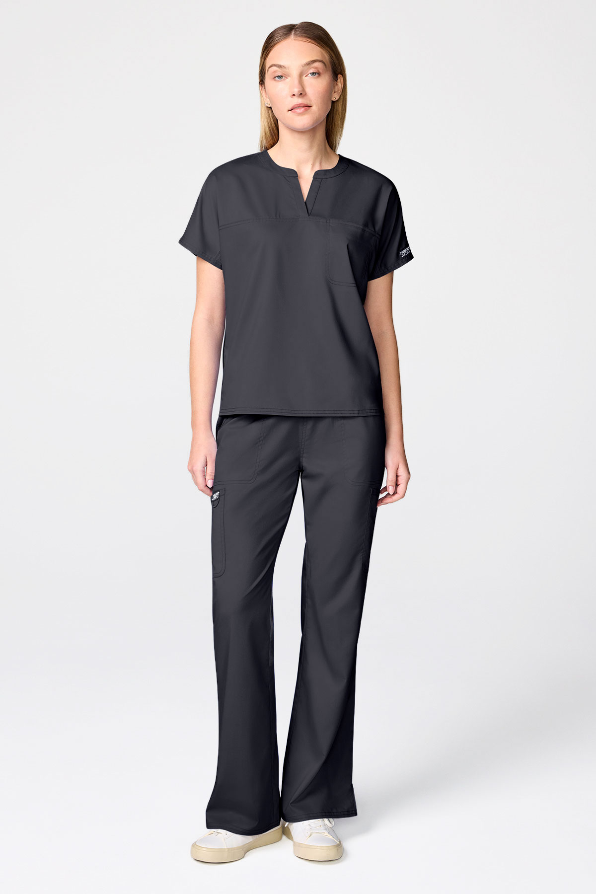 Women's Cherokee Revolution Mandarin Flared scrub set pewter