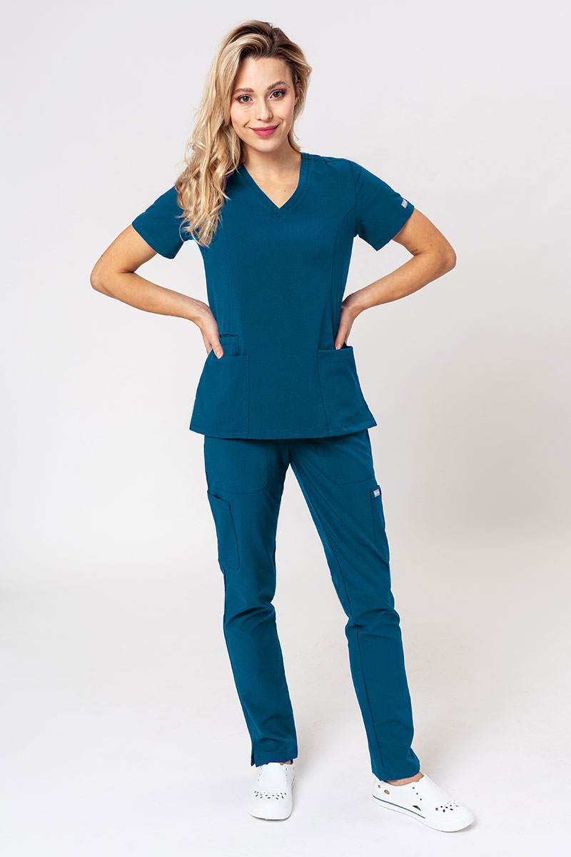Women's Maevn Momentum scrubs set (Double V-neck top, 6-pocket trousers) caribbean blue