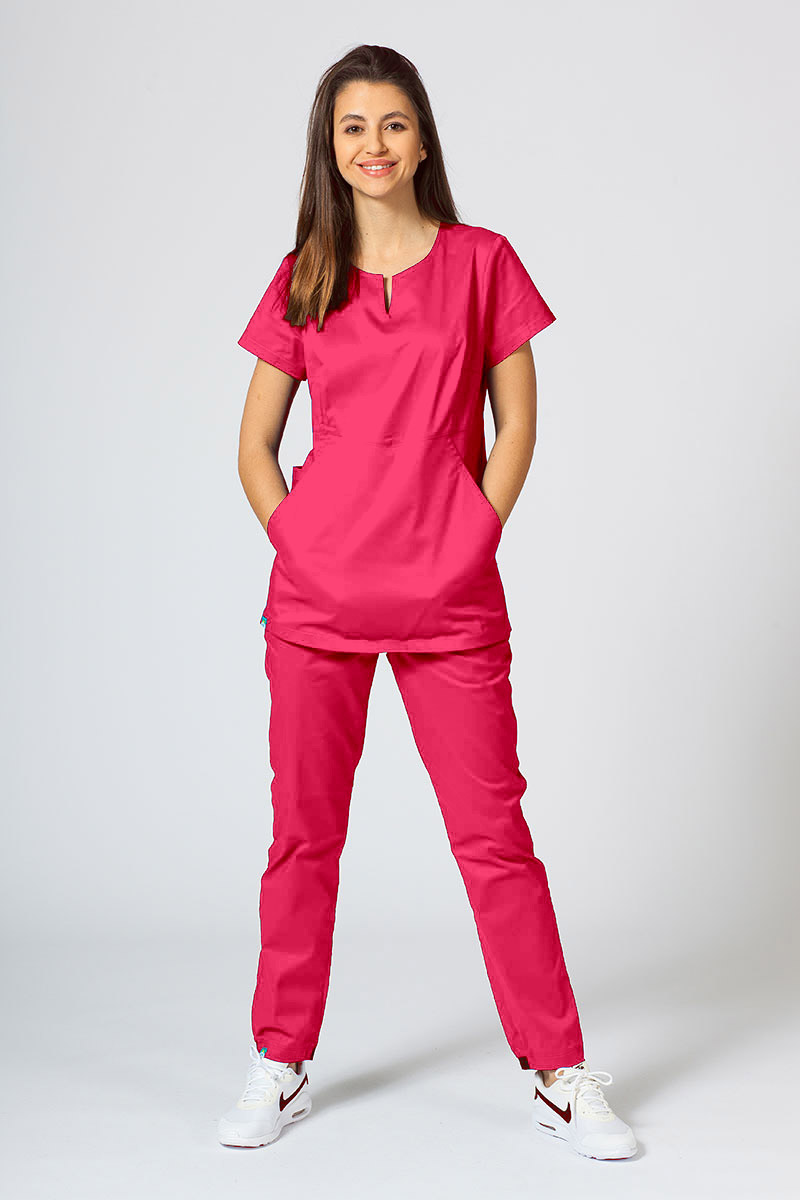 Women’s Sunrise Uniforms scrubs set (Kangaroo top, Loose trousers) raspberry