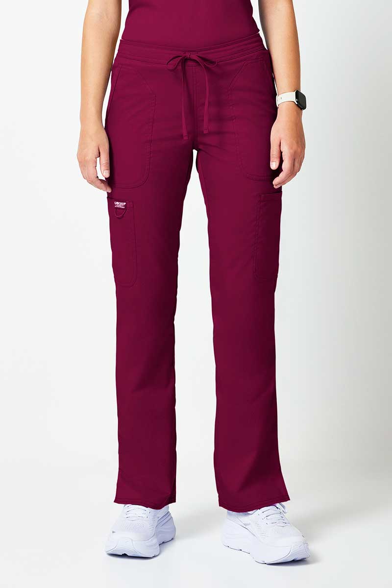 Women's Cherokee Revolution Flare Leg scrub trousers wine