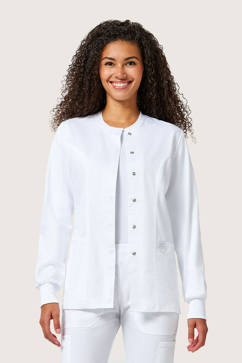 Women's Cherokee Revolution Snap scrub top white