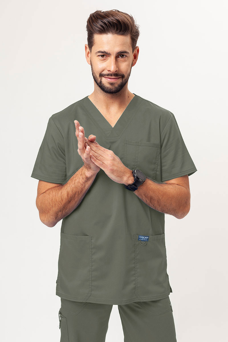 Men's Cherokee Revolution V-neck scrub top olive