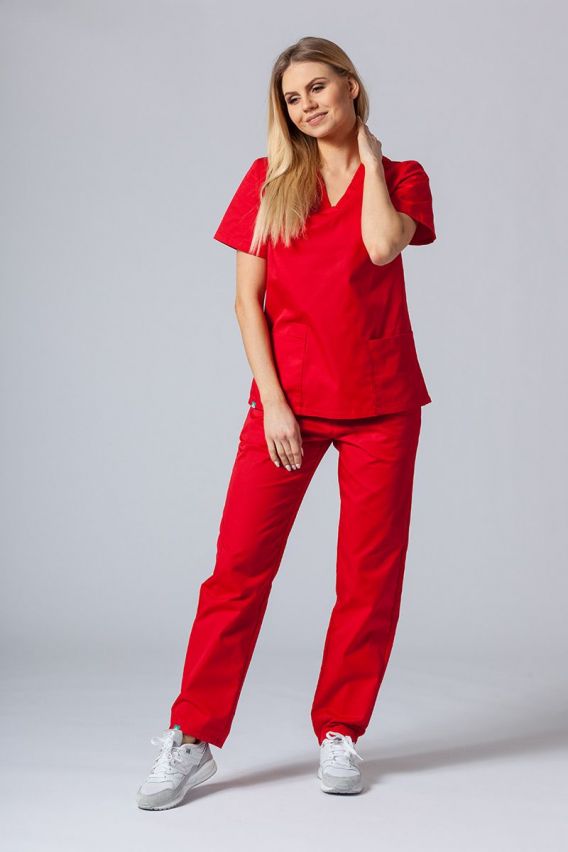Women’s Sunrise Uniforms Basic Classic scrubs set (Light top, Regular trousers) red-1