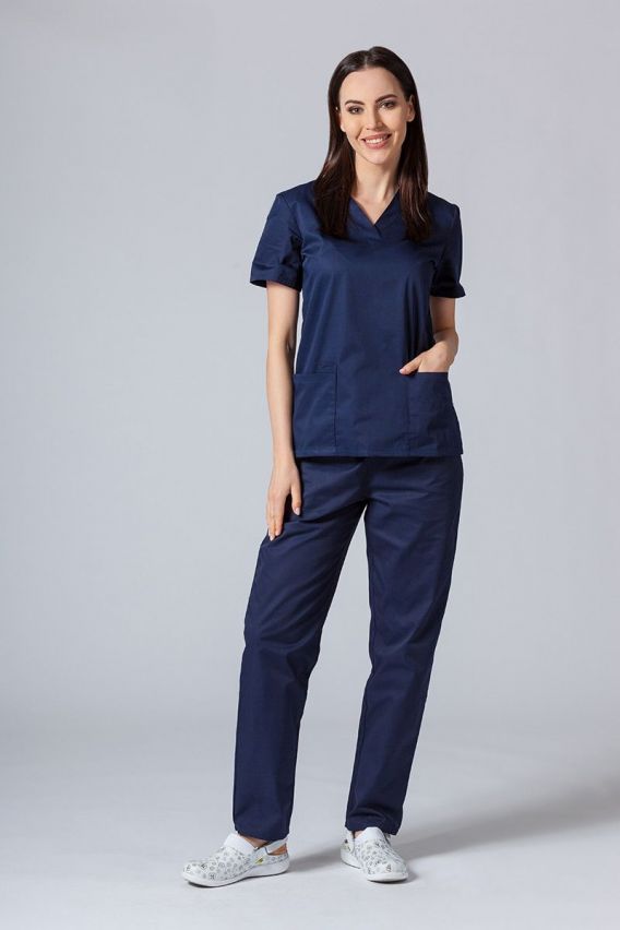 Women’s Sunrise Uniforms Basic Classic scrubs set (Light top, Regular trousers) true navy-1