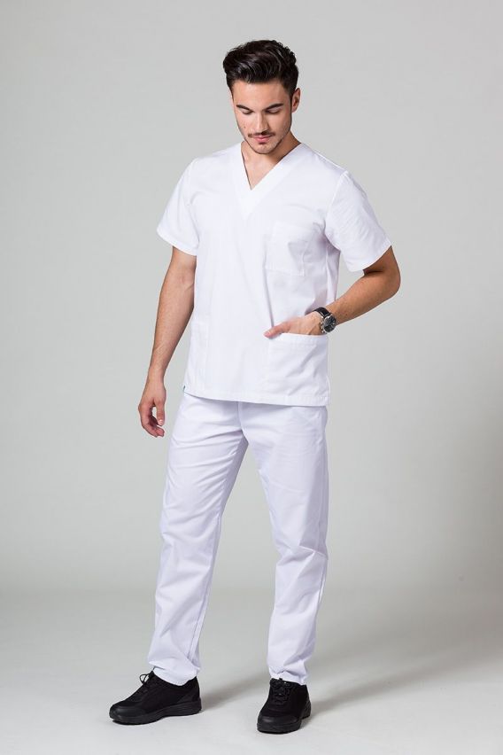 Men’s Sunrise Uniforms Basic Classic scrubs set (Standard top, Regular trousers) white-1