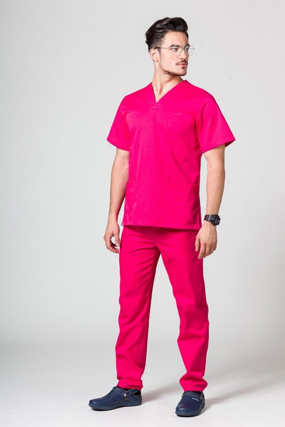 Men’s Sunrise Uniforms Basic Classic scrubs set (Standard top, Regular trousers) raspberry-1