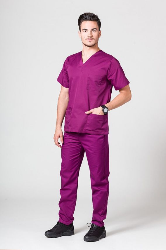 Men’s Sunrise Uniforms Basic Classic scrubs set (Standard top, Regular trousers) wine-1