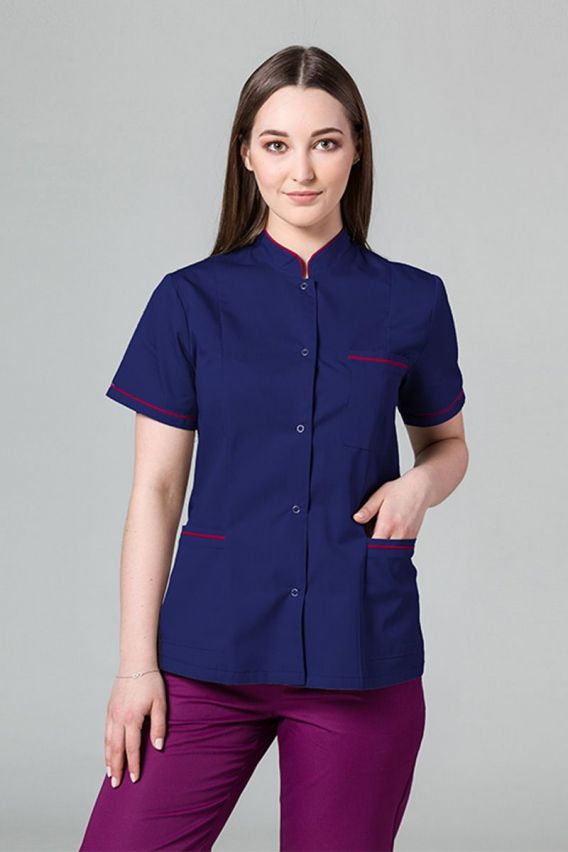 Żakiet ze stójką Sunrise Uniforms ciemny granat z malinową lamówką-1