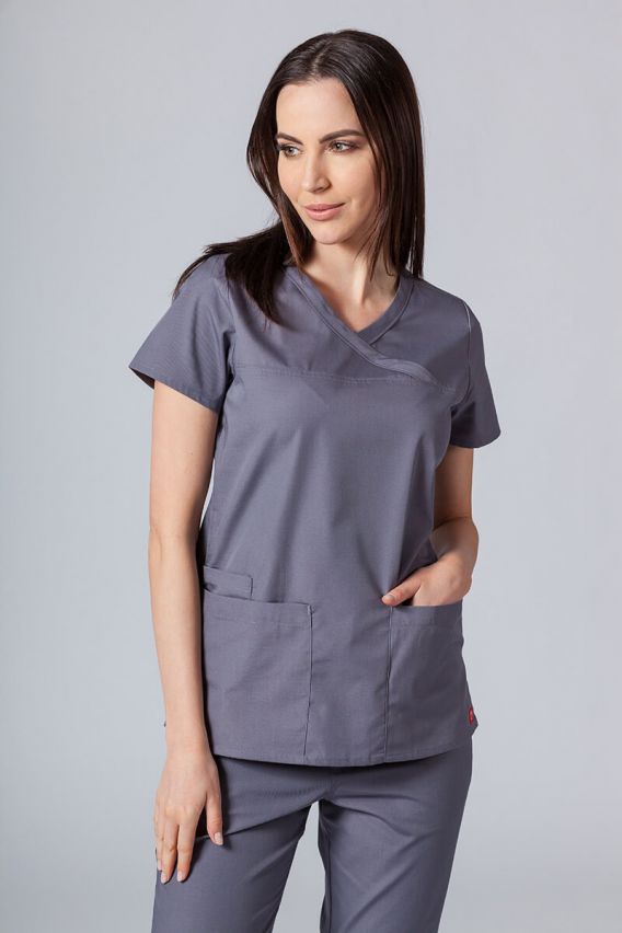 Women’s Maevn Red Panda Asymetric scrub top pewter-1