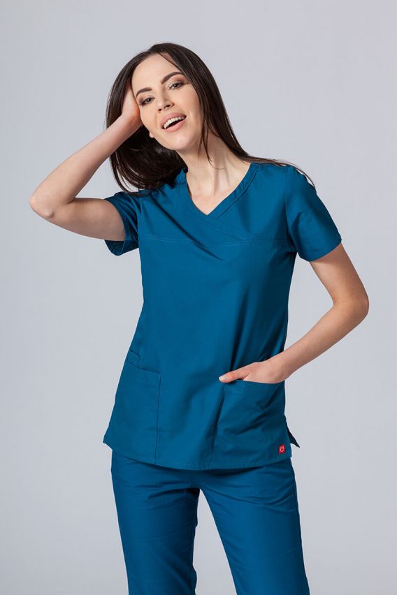 Women’s Maevn Red Panda Asymetric scrub top caribbean blue-1