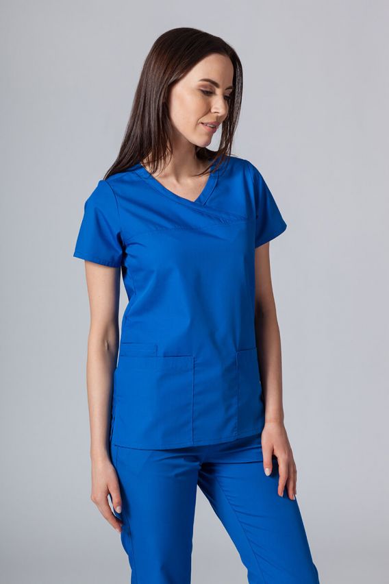 Women’s Maevn Red Panda Asymetric scrub top royal blue-1