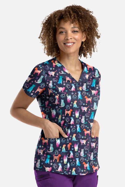 Women’s Maevn Prints scrub top Furr-ever Colorful-1