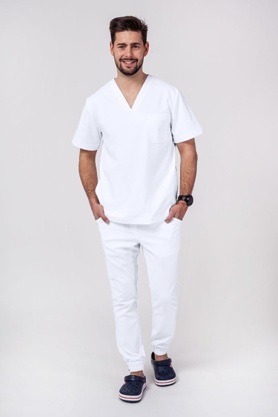 Men's Sunrise Uniforms Premium scrubs set (Dose top, Select trousers) white-1