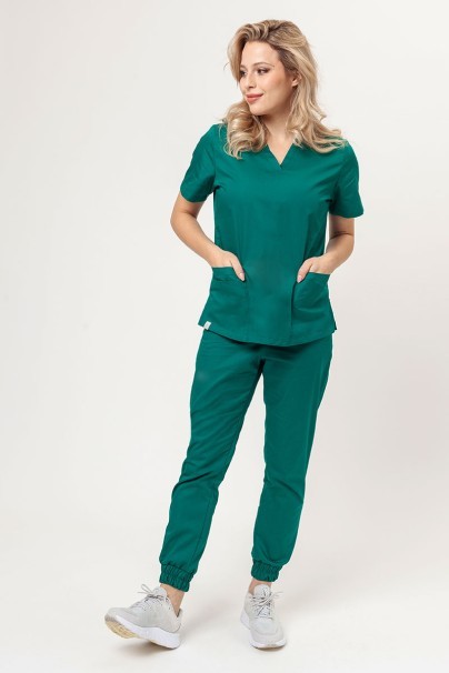 Women's Sunrise Uniforms Basic Jogger FRESH scrubs set (Light top, Easy trousers) hunter green-1