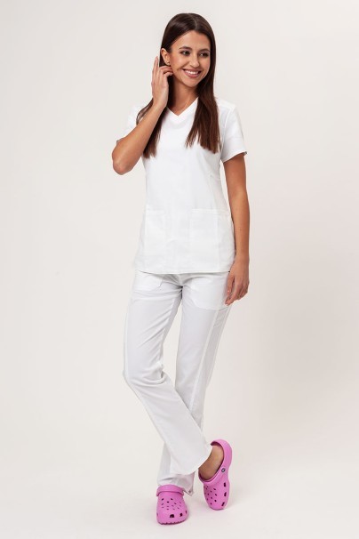 Women's Cherokee Revolution (V-neck top, Mid Rise trousers) scrubs set white-1