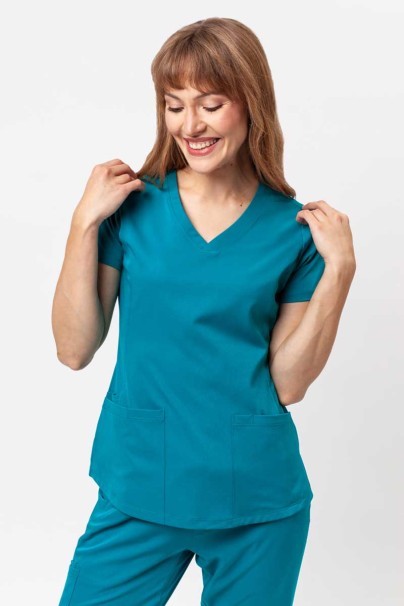 Women's Healing Hands Monica V-neck scrub top teal blue-1