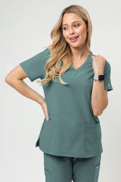 Women’s Maevn Momentum Double V-Neck scrub top moss green-1