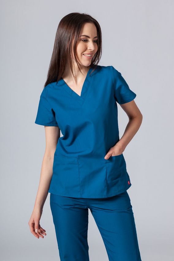 Women’s Maevn Red Panda scrub top caribbean blue-1