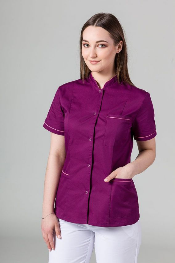 Żakiet ze stójką Sunrise Uniforms oberżyna z różową lamówką-1