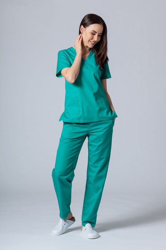 Women’s Sunrise Uniforms Basic Classic scrubs set (Light top, Regular trousers) hunter green-1