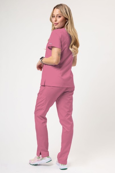 Women's Maevn Momentum scrubs set (Double V-neck top, 6-pocket trousers) rose pink-1