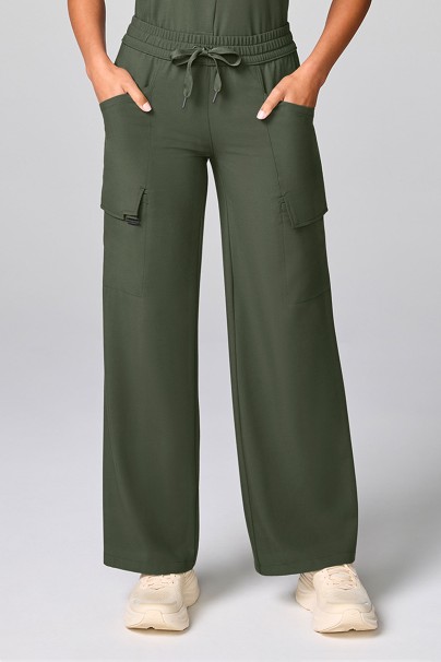 Women's Petite Healing Hands Wide Leg scrub trousers olive