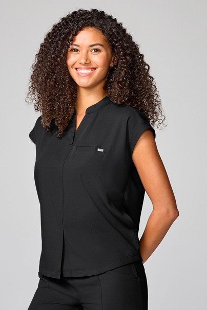 Women's Healing Hands Mandarin Collar scrub top black