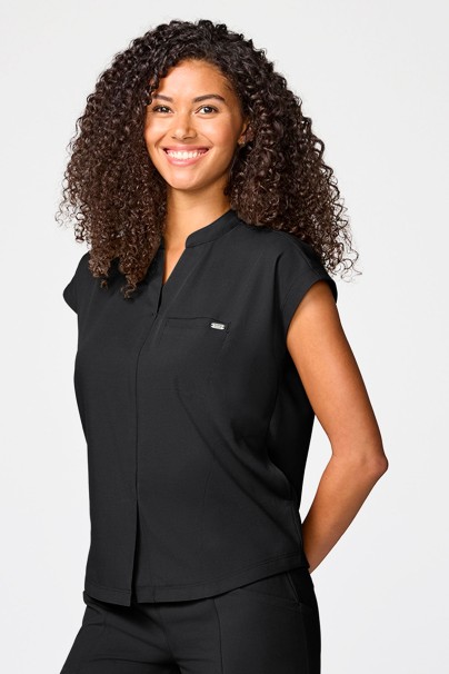 Women's Healing Hands Quest Mandarin Collar scrub top black