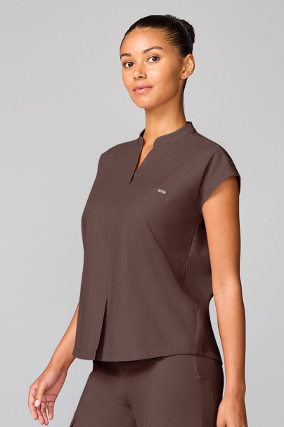 Women's Healing Hands Mandarin Collar scrub top brown