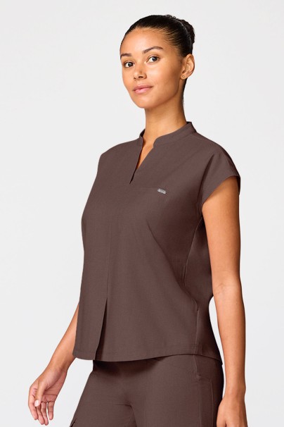 Women's Healing Hands Quest Mandarin Collar scrub top brown