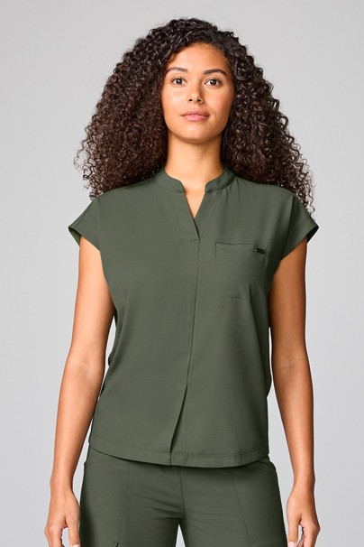 Women's Healing Hands Mandarin Collar scrub top olive