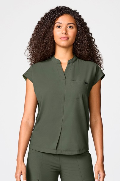 Women's Healing Hands Quest Mandarin Collar scrub top olive