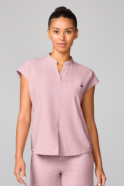 Women's Healing Hands Mandarin Collar scrub top pearly pink