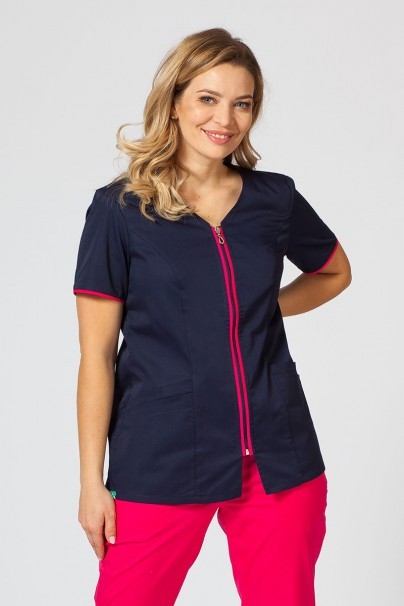 Bluza medyczna damska na zamek Sunrise Uniforms ciemny granat/malina