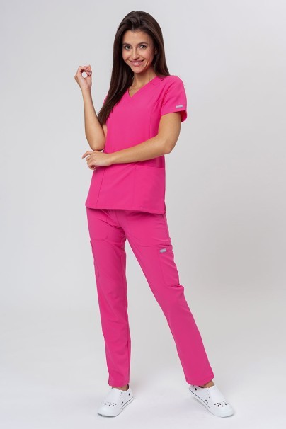 Women's Maevn Momentum scrubs set (Double V-neck top, 6-pocket trousers) hot pink-1