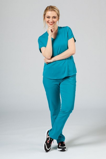 Adar Uniforms Yoga scrubs set (with Modern top – elastic) teal blue-1