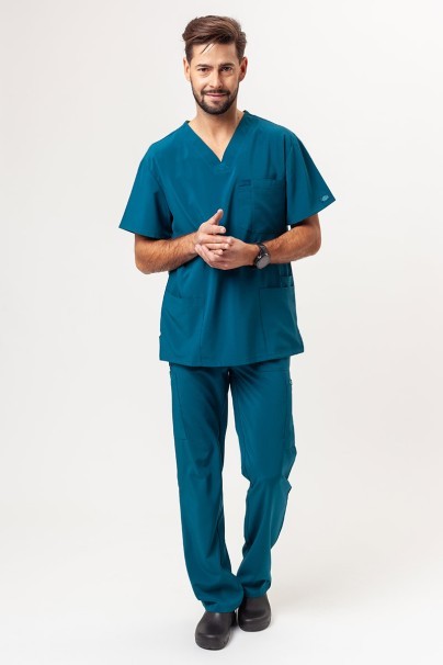 Men's Dickies EDS Essentials (V-neck top, Natural Rise trousers) scrubs set caribbean blue-1