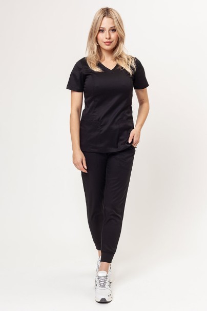 Women's Maevn Matrix scrubs set (Double V-neck top, Yogga trousers) black-1