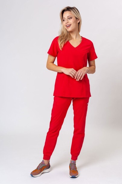 Women's Maevn Momentum scrubs set (Asymetric top, Jogger trousers) red-1