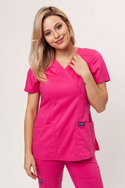 Women’s Cherokee Revolution Mock scrub top shocking pink-1