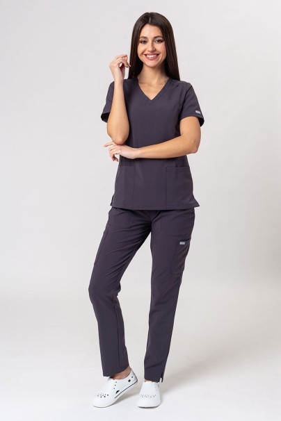 Women's Maevn Momentum scrubs set (Double V-neck top, 6-pocket trousers) pewter-1