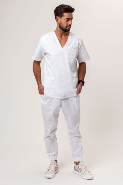 Men's Sunrise Uniforms Basic Jogger FRESH scrubs set (Light top, Easy trousers) white-1