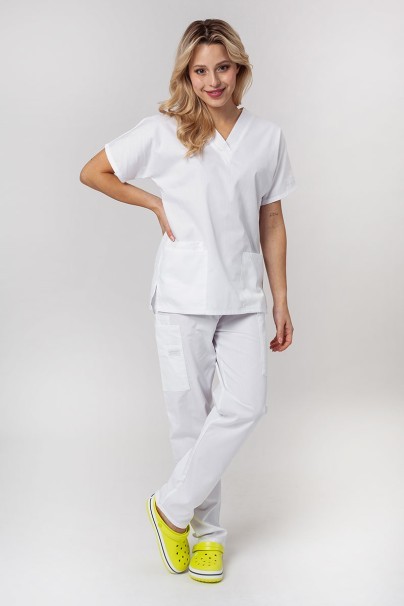 Women's Cherokee Originals scrubs set (V-neck top, N.Rise trousers) white-1