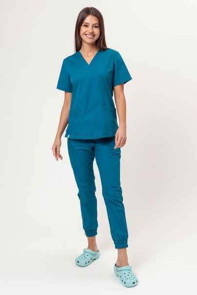 Women's Sunrise Uniforms Basic Jogger FRESH scrubs set (Light top, Easy trousers) caribben blue-1